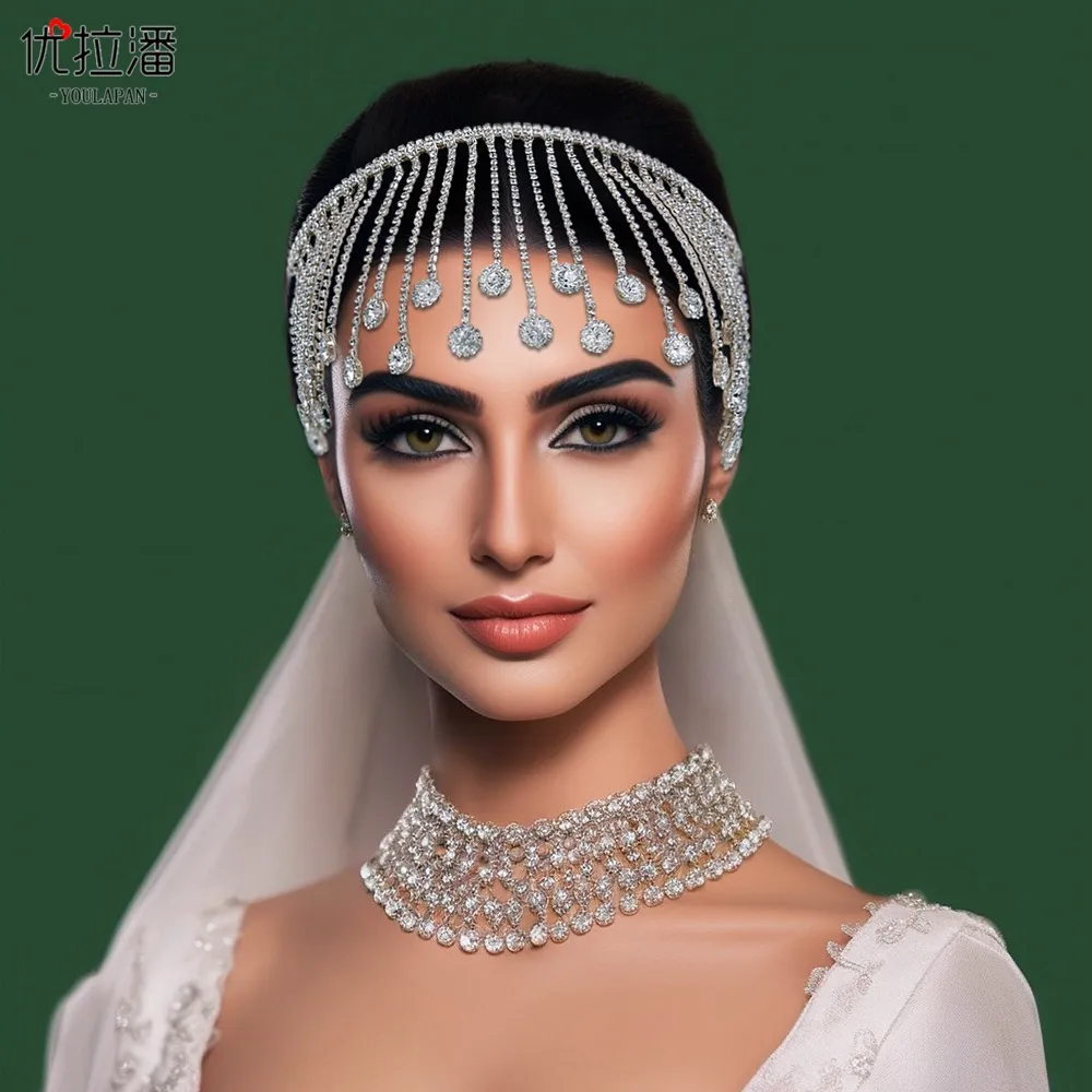 Festive Tassel Hair Hoop Diamond Baroque Bridal Headwear Crown Rhinestone with Wedding Jewelry Hair Accessories Bridal Crowns Headpieces HP558