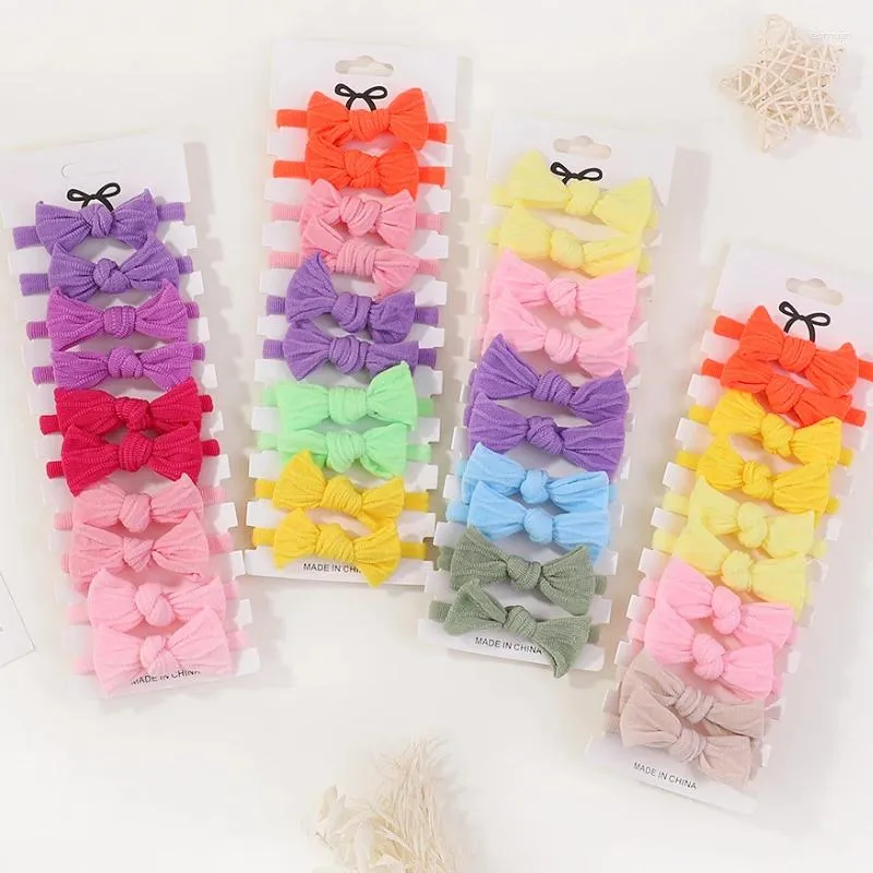 Haarschmuck 10 Teile/satz Baby Trendy Farbe Elastische Scrunchie Bögen Nylon Haarbänder Mädchen Weiche Kleinkind Kopfbedeckung Seil Kinder