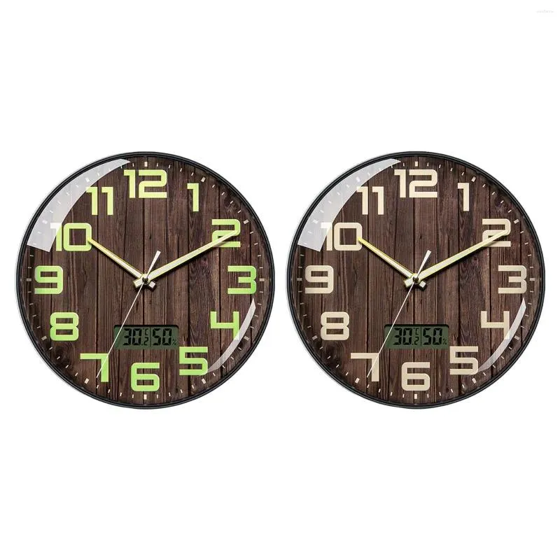 Wall Clocks Classic Silent 12 Inch Fence Temperature And Humidity Clock