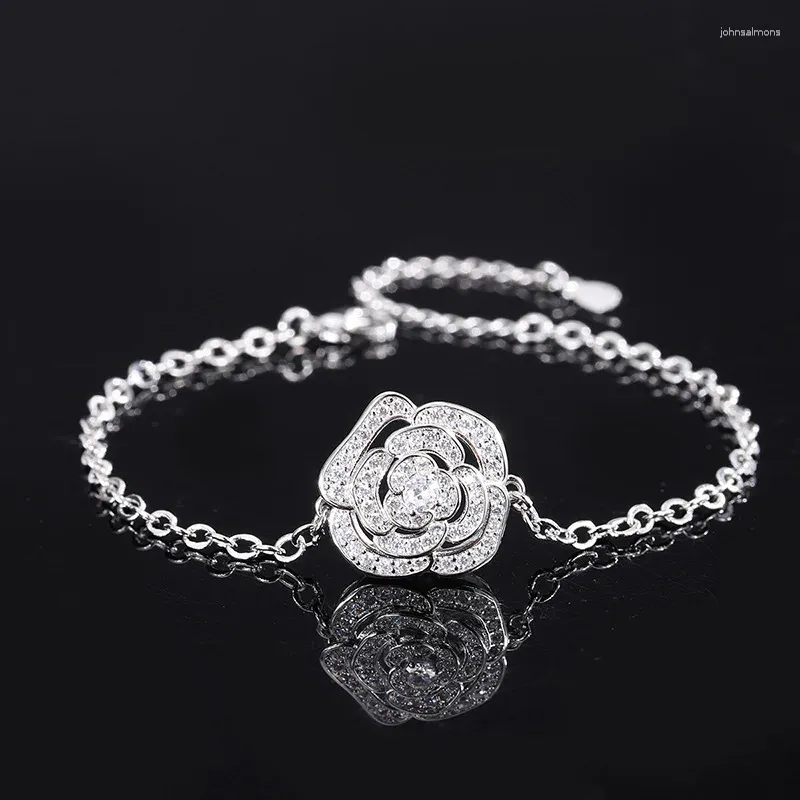 Charme pulseiras luxo camélia flor laboratório safira gemstone romântico pulseira jóias finas para presente feminino ajustável