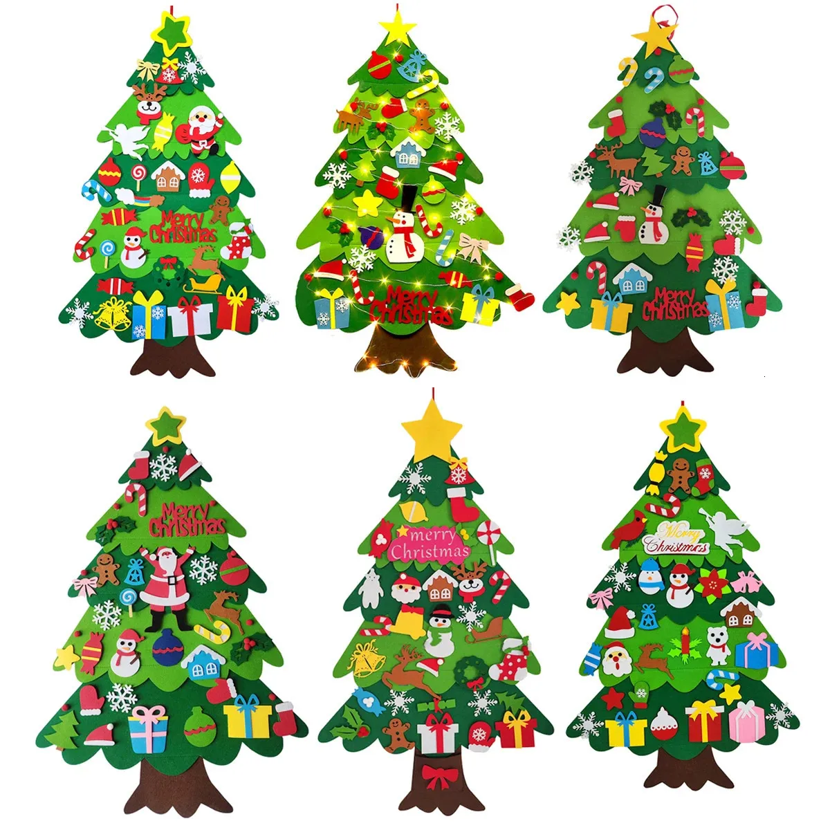 Décorations de Noël 100 cm bricolage feutre arbre de Noël avec ornements pour les tout-petits enfants cadeaux de Noël décoration murale de porte de maison suspendus décor d'arbre de Noël 231027