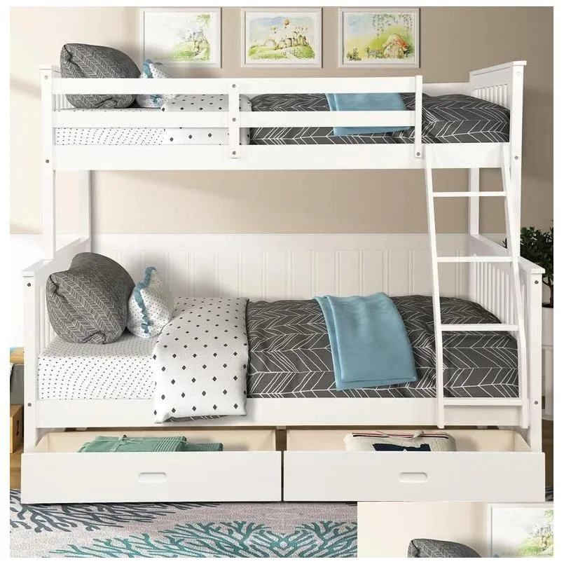 Bedroom Furniture Us Stock Twin Over Fl Bunk Bed With Ladders Two Storage Ders White For Kids Adt Lp000065Kaa Drop Delivery Home Gard Dh23J