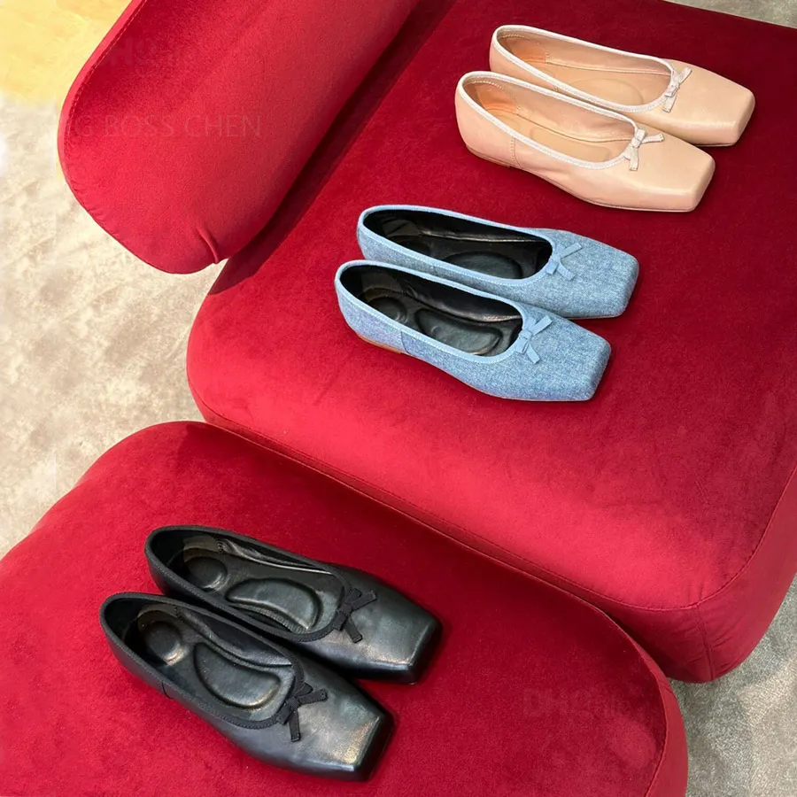 Comfort klassiek Loafer leren damesschoenen met vierkante neus Ballerina's instappers Geklede schoenen leren buitenzool Luxe designerschoenen Fabrieksschoeisel Wandelen Kantoorschoenen