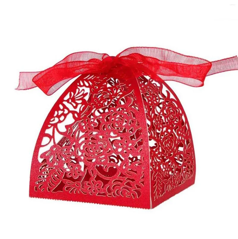 Present Wrap Laser Cut Hollow Boxes Packaging Wedding Candy Box Red Gold Pink Rose Valentine's Day Wholesale Baby Party 50st Lot