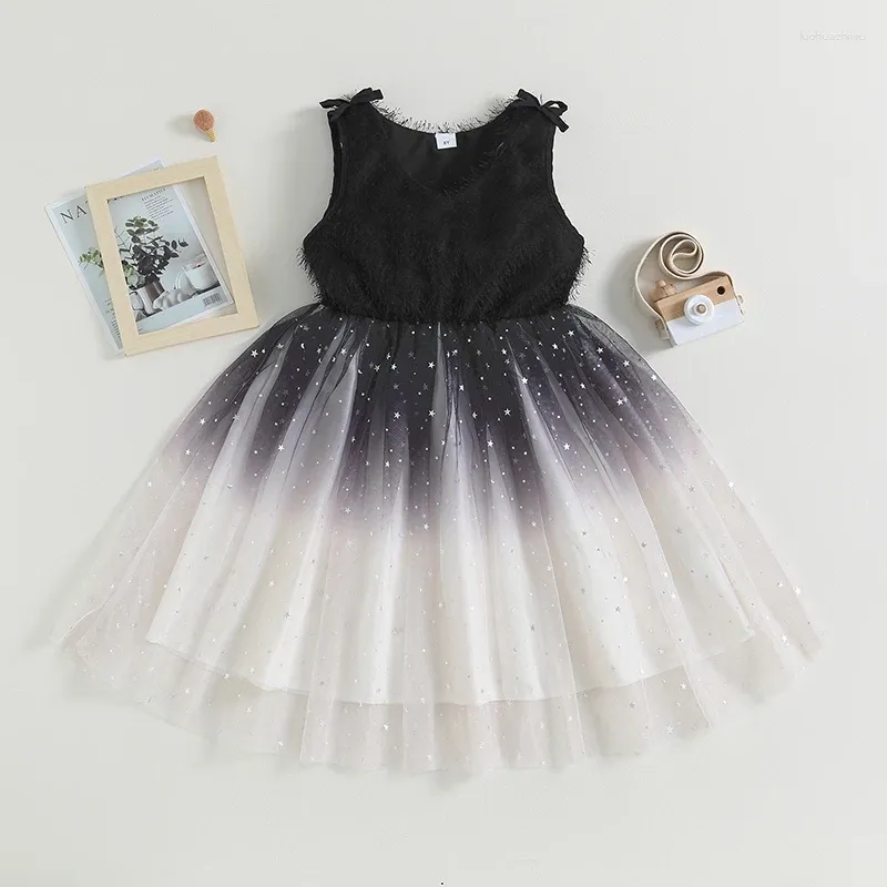 Abiti da ragazza per bambini, abito da principessa, stelle, paillettes, scollo a V, tulle a strati, senza maniche, vestiti estivi per bambini, festa per spettacoli