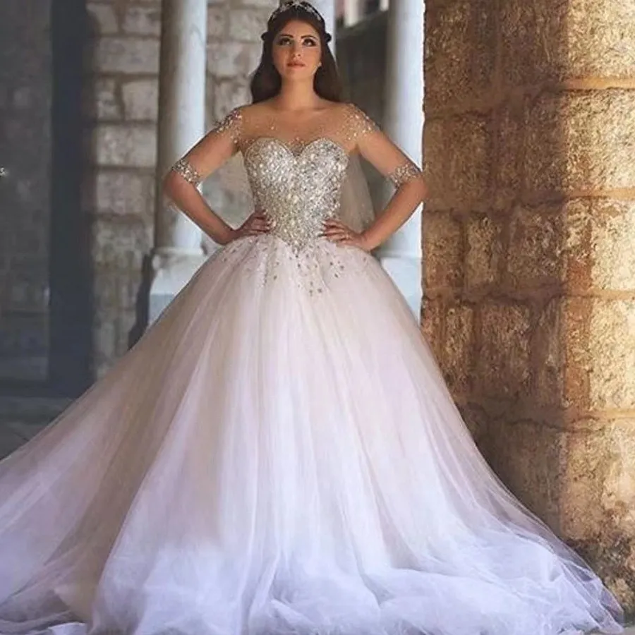 Stunning diamond Designer Wedding Dresses Sequined Tulle Elegant blingbling Beads With Corset Back Long Bridal Gowns plus size garden boho bride gown