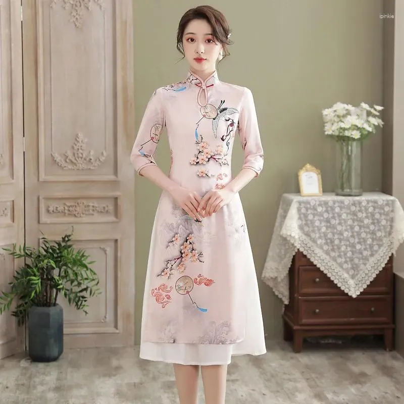 Etniska kläder 2023 Summer Vietnam Qipao Ao Dai Traditionell Yai -klänning