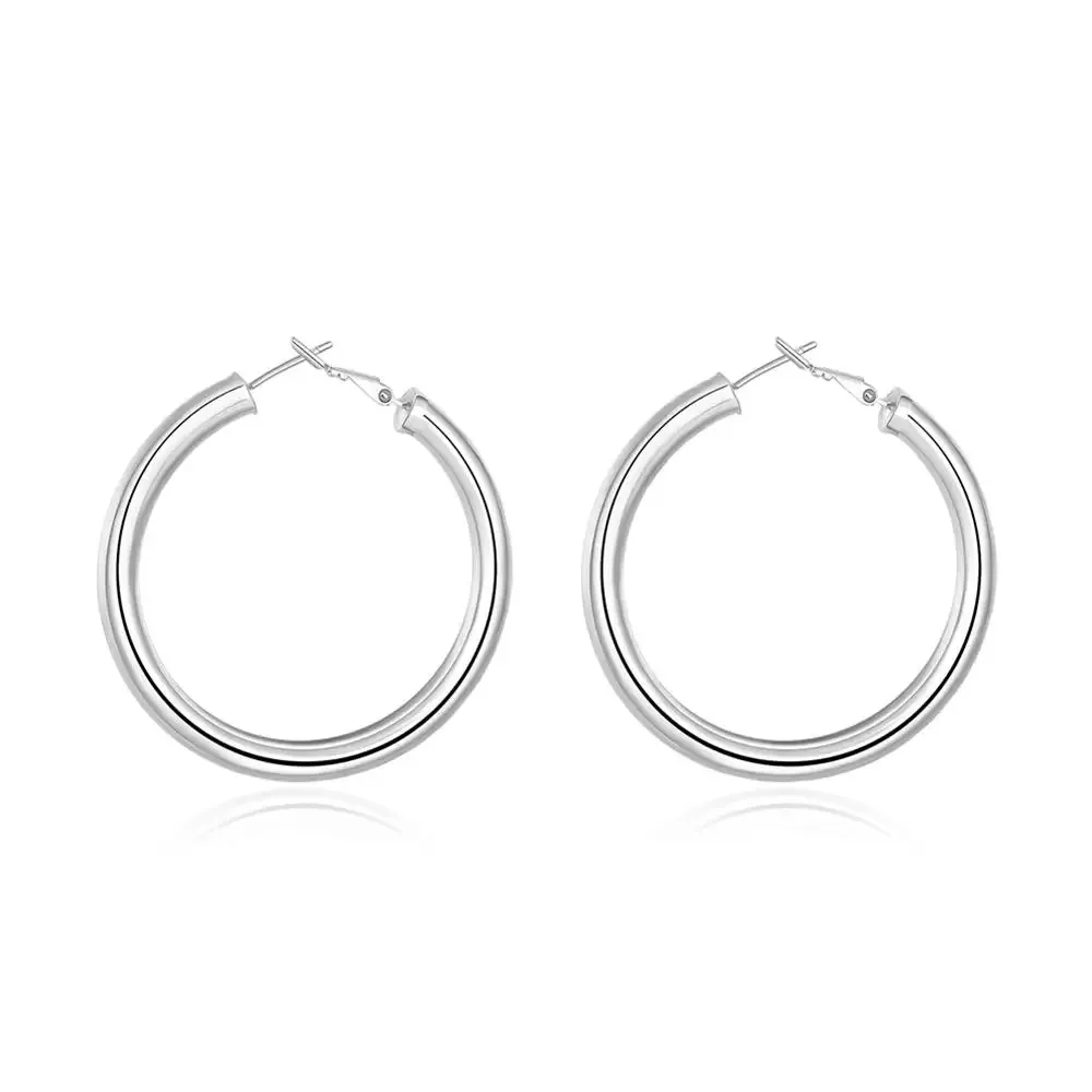 925 Sterling Silver Smooth 50MM Big Circle Hoop Earrings For Women Wedding Engagement Party Fashion Jewelry Christmas Gifts EarringsHoop Earrings