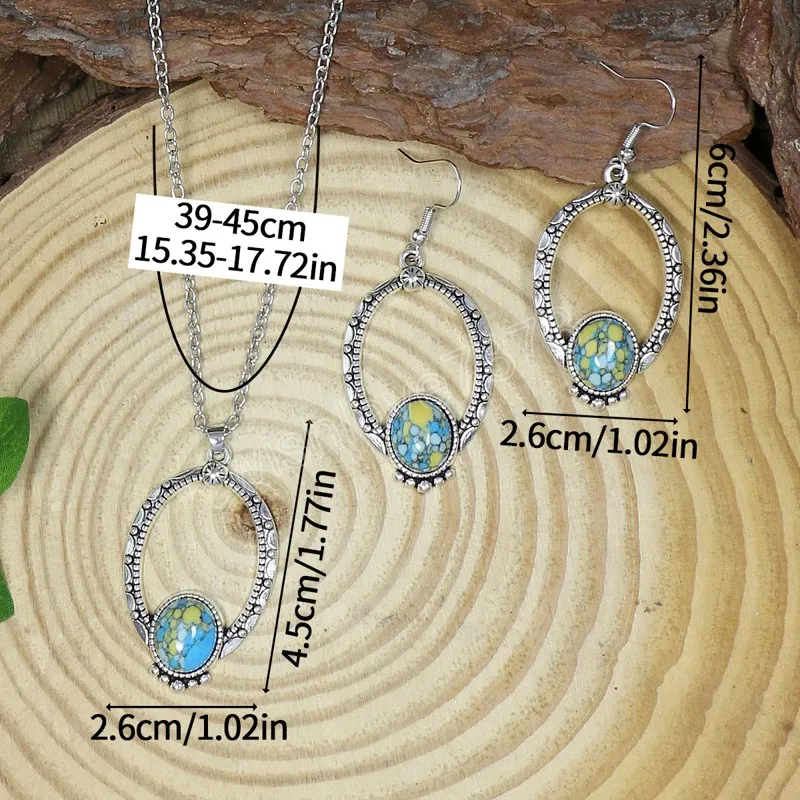 Women's Earrings Necklaces Set Fashion Jewelry Retro Temperament Embedded with Stones Water Drops Earrings