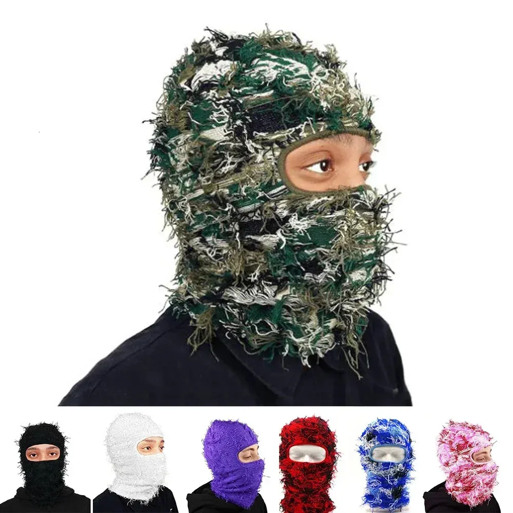 CLAPE Distressed Balaclava Mask - Knitted Ski Mask With Dreadlock Tassels For Winter Sports