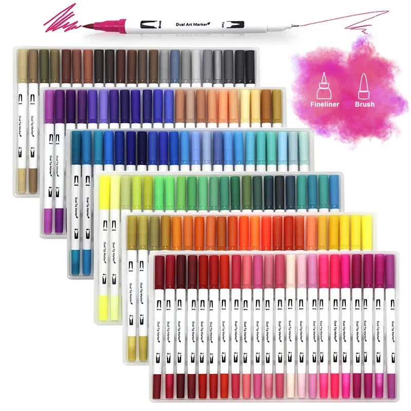 120 Colors Dual Tip Brush Pens Fineliners Art Markers, Watercolor