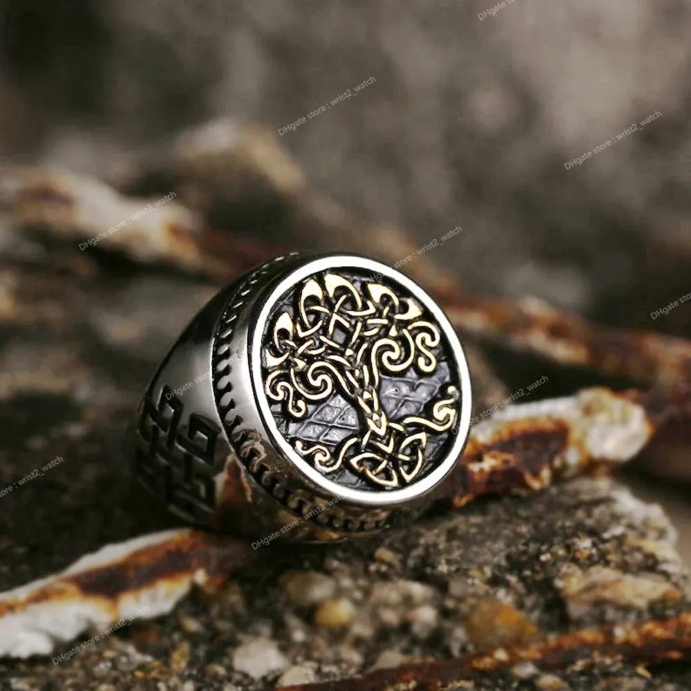 Vintage Viking Tree of Life Pierścień dla mężczyzn Nordycka mitologia stal nierdzewna Yggdrasils Pierścień Moda Amulet Viking Biżuter