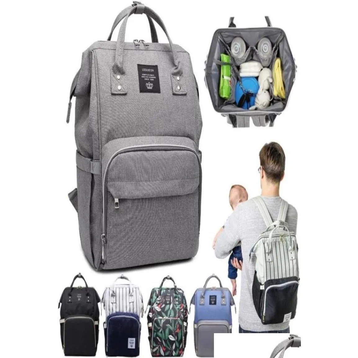 Diaper Bags Lequeen Bag Baby Waterproof Maternity Backpack For Mother Nursing Nappy Large Mommy Accessories Drop Delivery Kids Diape Otcf4