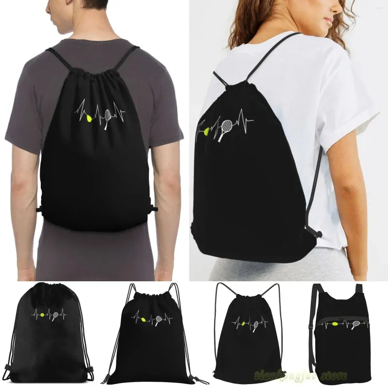 Shopping Bags Tennis - Rackets Ball Heartbeat Heart Rate I Love Men Travel Gym Bag Women Backpack Drawstring