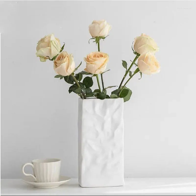 Vaser Premium Sense Vase Flower Hydroponic Simple Cream Papped Paper Bag Arrangement Dekoration Vardagsrum