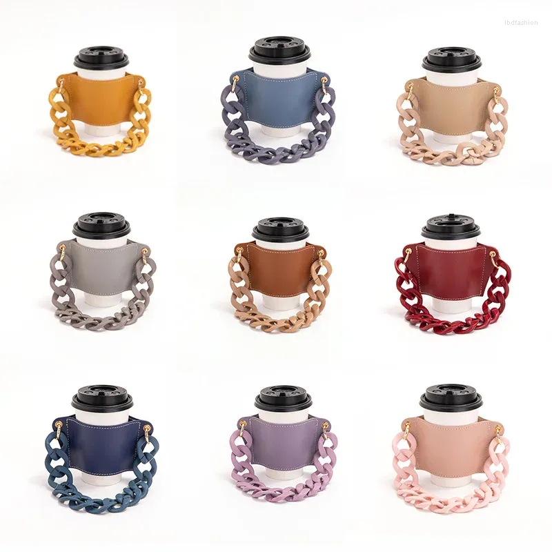 Portachiavi Moda Catena rimovibile Custodia per tazza Set da caffè Pelle PU Portatile Anti-stiro Isolamento termico Portachiavi con copertura isolata per tè