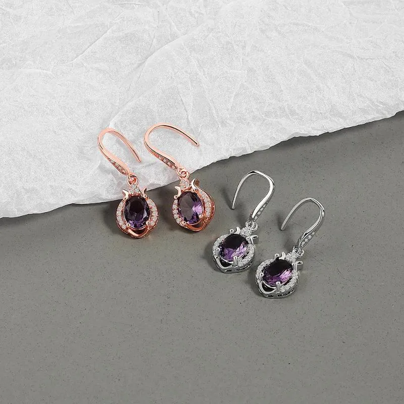 Boucles d'oreilles pendantes LIVVY couleur argent violet cristal goutte pour femmes fille mode rétro luxe bijoux accessoire