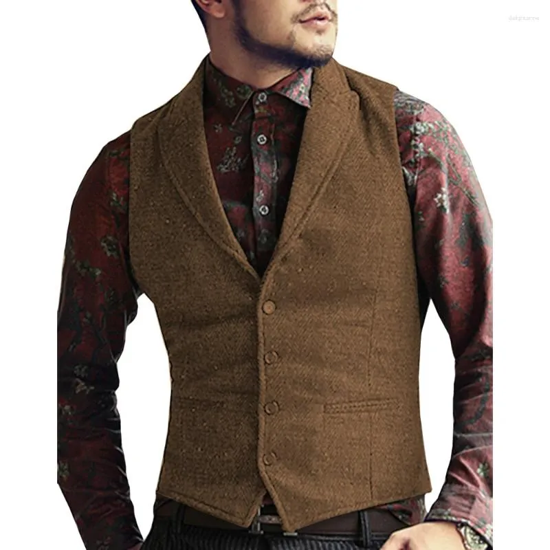 Chalecos de hombre para hombres de un solo pecho Slim Fit Lana Espiga Vintage Chaleco Casual Gilet