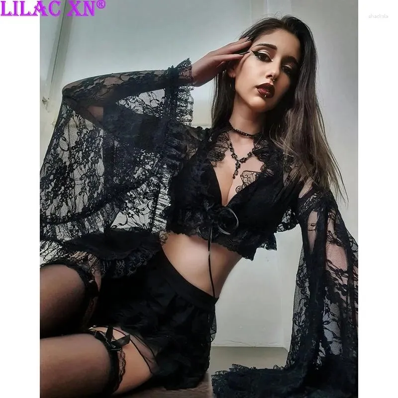 Sexy-women Crop Tops Lace Floral Mesh See Through Blouse T-shirts Lingerie