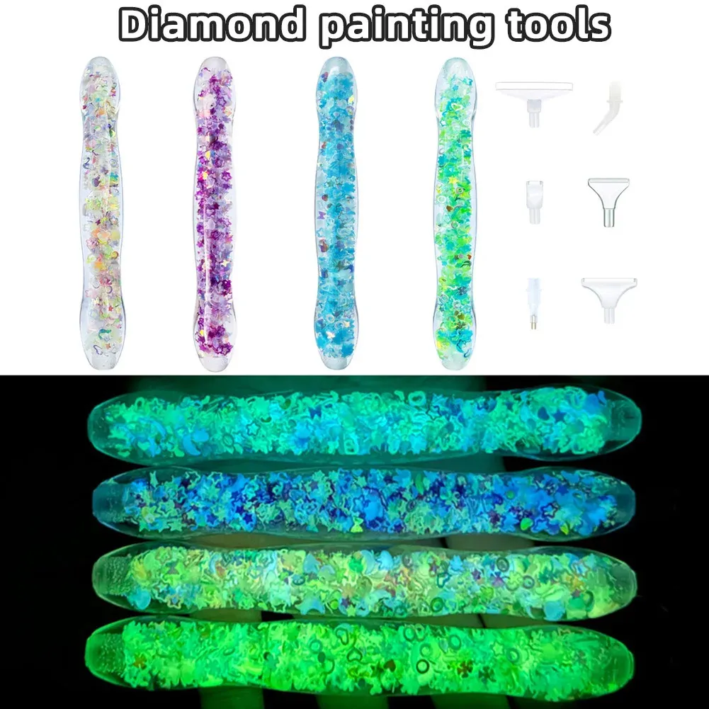 Arts et artisanat diamant peinture lumineux point lumineux stylo de forage avec 6 têtes bricolage broderie détachable diamant peinture résine outil 231027