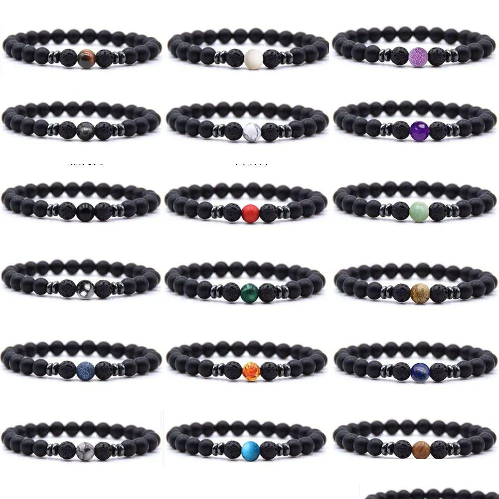 Charm Bracelets 8Mm Matted Black Stone Colored Agate Bracelet Couple Energy Yoga Women Men Bk Drop Delivery Jewelry Dhdk8