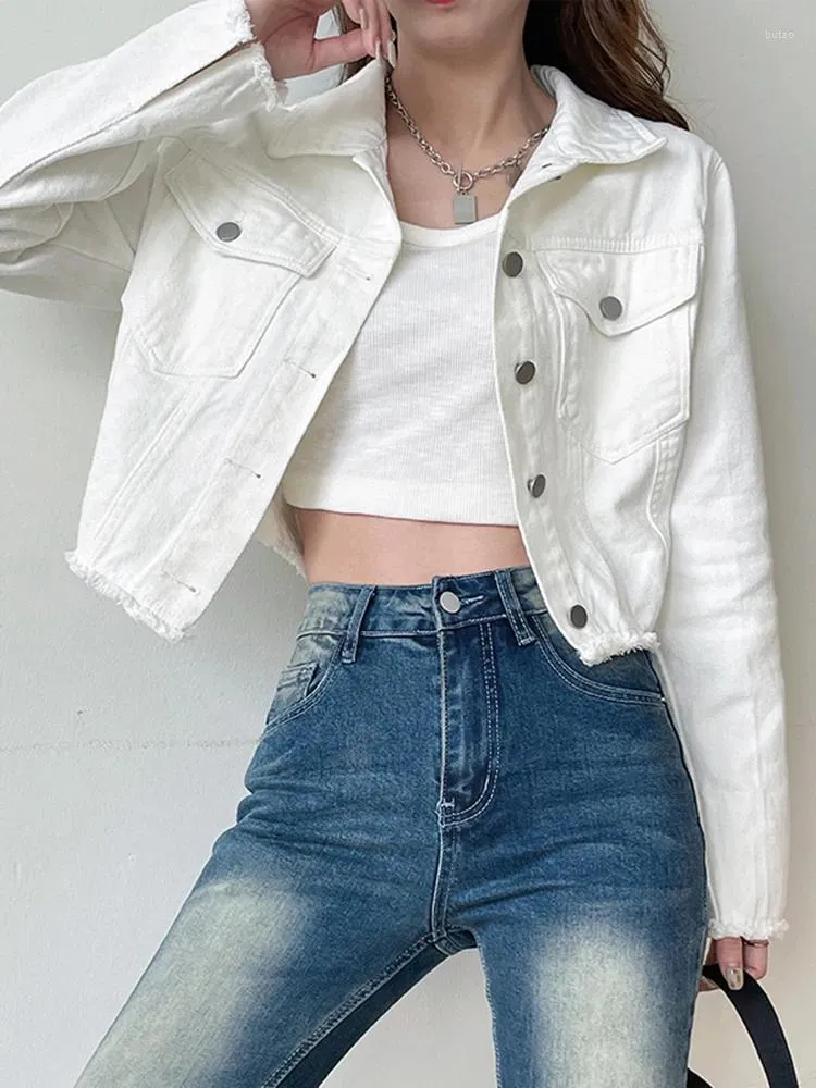 Women's Jackets Y2K Denim Cropped Jacket Coat Vintage Casual Long Boyfriend Distresse Jean Autumn Spring 2024