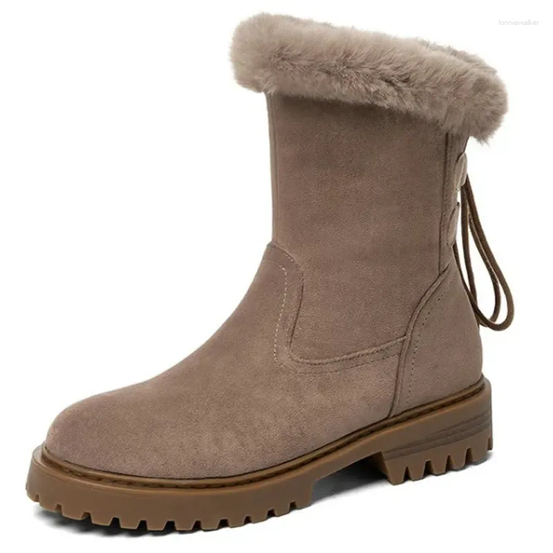 Botas zawsthia alta calidad marrón gamuza sintética mujer invierno zapatos cálidos piel acogedora felpa mujer tobillo nieve talla grande 43