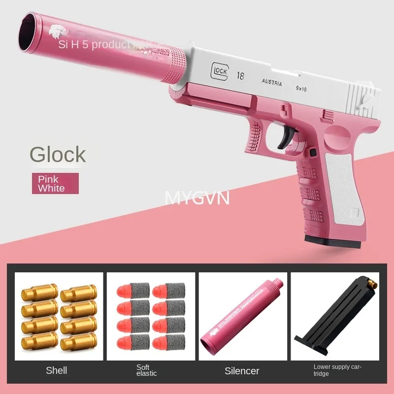 Toy Manual EVA Soft Bullet Foam Dart Shell Ejection Pistol Blaster Shooting Toy Gun Firing with Silencer for Children Kid Adult CS Fighting Birthday Gift