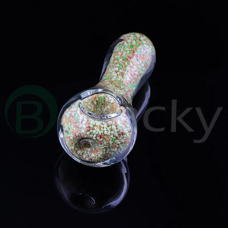 Luminous Sand Filled Glass Hand Pipe Smiking Accessories Tobacco Tools Hand Bubblers Pipe