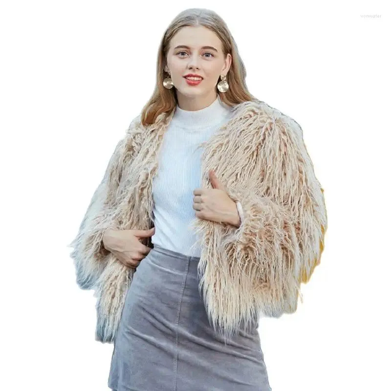 Futra damska moda wysoka naśladowanie Mongolia Owst owce płaszcza kobiet Fallwinter Plush Cardigan Overcoat Women Faux