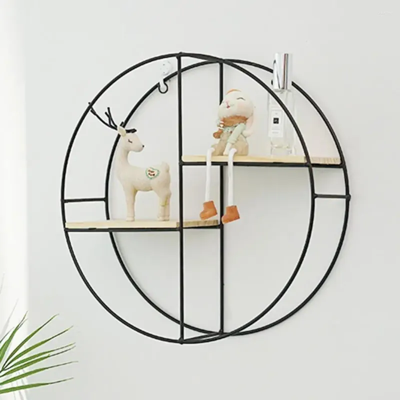 Decorative Plates Metal Wooden Storage Rack Wall Hanging Book Figurines Flower Pot Display Shelf