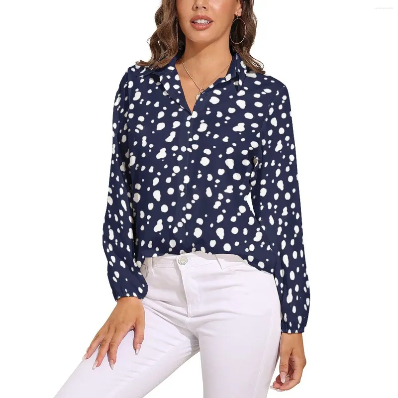 Camicette da donna Camicetta con stampa dalmata Camicie blu e bianche dal design elegante Camicie da strada a maniche lunghe femminili Abiti oversize primaverili