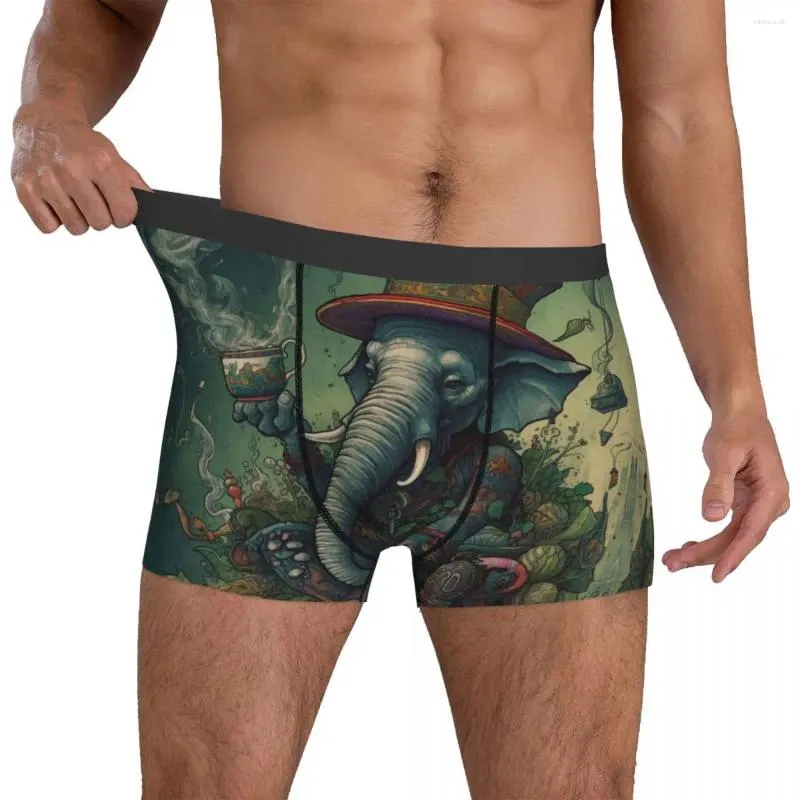 Mutande Elefante Intimo Caricature Colorato Moebius Uomo Boxer Brief Divertente Tronco Doganale Taglie forti