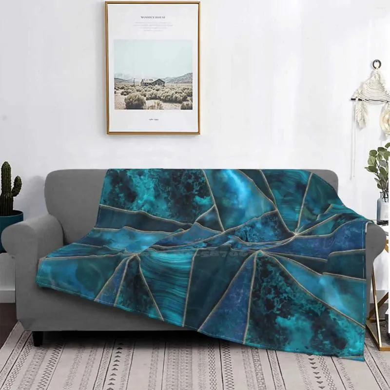 Blankets Stained Glass Style Gemstone Marble Blue Green Arrival Fashion Leisure Flannel Blanket Mineral Stone