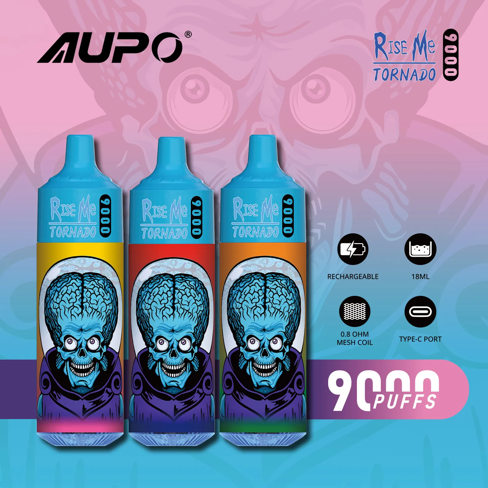 Aupo 9000puff Vape Bar Electronic Tabertett 0-5％Nicotine使い捨てベーパーE-CIGジュースフレーバーE-CIGスターターキット