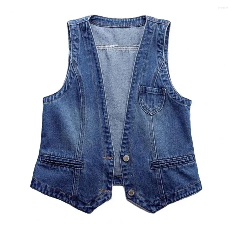 Kvinnors västar damer denim Vest Lightweight Vintage Loose Fit V-Neck Double Button Hop Streetwear for Women Fall/Spring