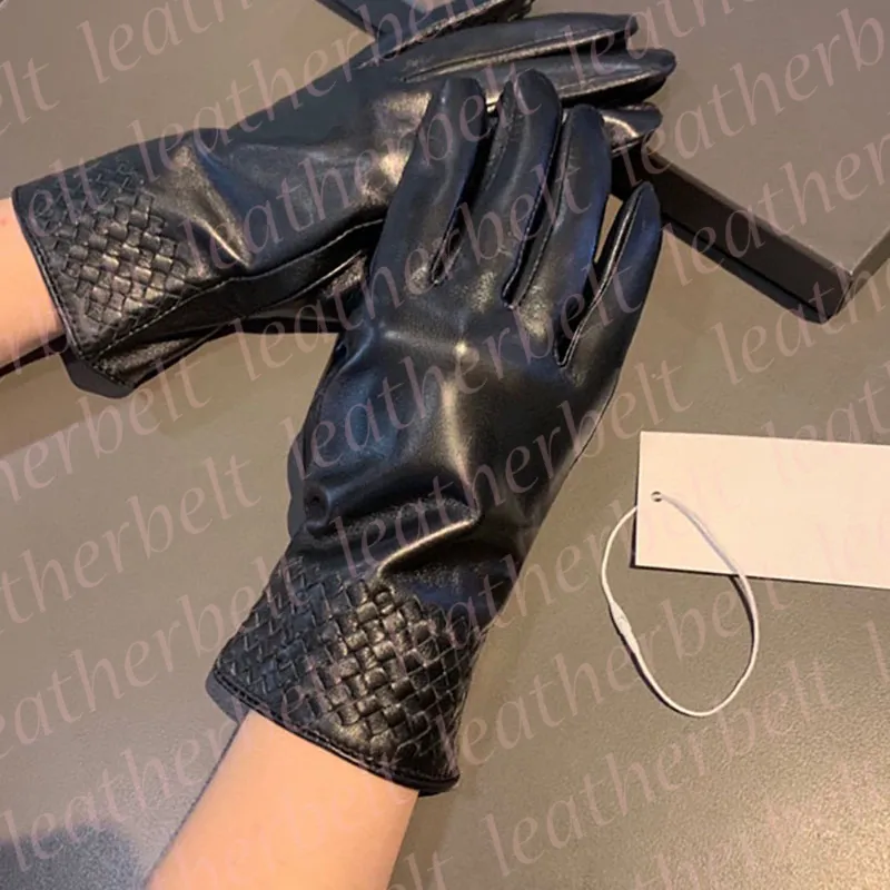 Gants en cachemire pour femmes, tissage classique, mitaines en cuir noir de styliste, gants de conduite pour écran tactile d'extérieur, automne et hiver