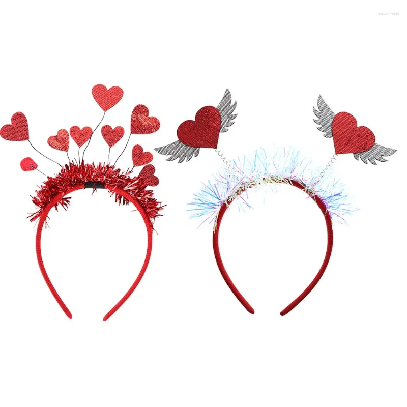 Bandane 1 set 2 pezzi Fasce per capelli con cuore d'amore Cerchietti decorativi per capelli per feste di San Valentino (Rosso) Cupido