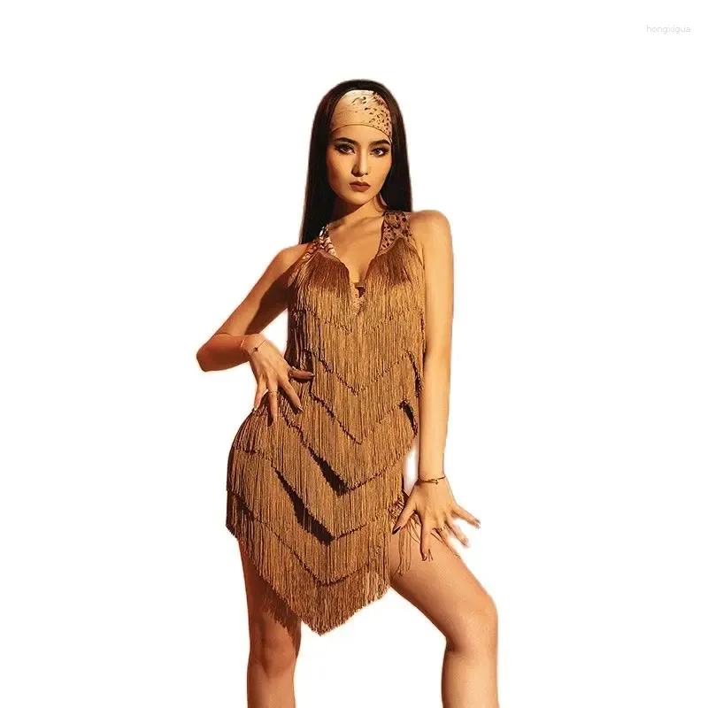 Stage Wear Multi-layered Tassel Brown Women Latin Dance Dress 1920 Vintage Flapper Party Jazzz Costumes Festival Outfit