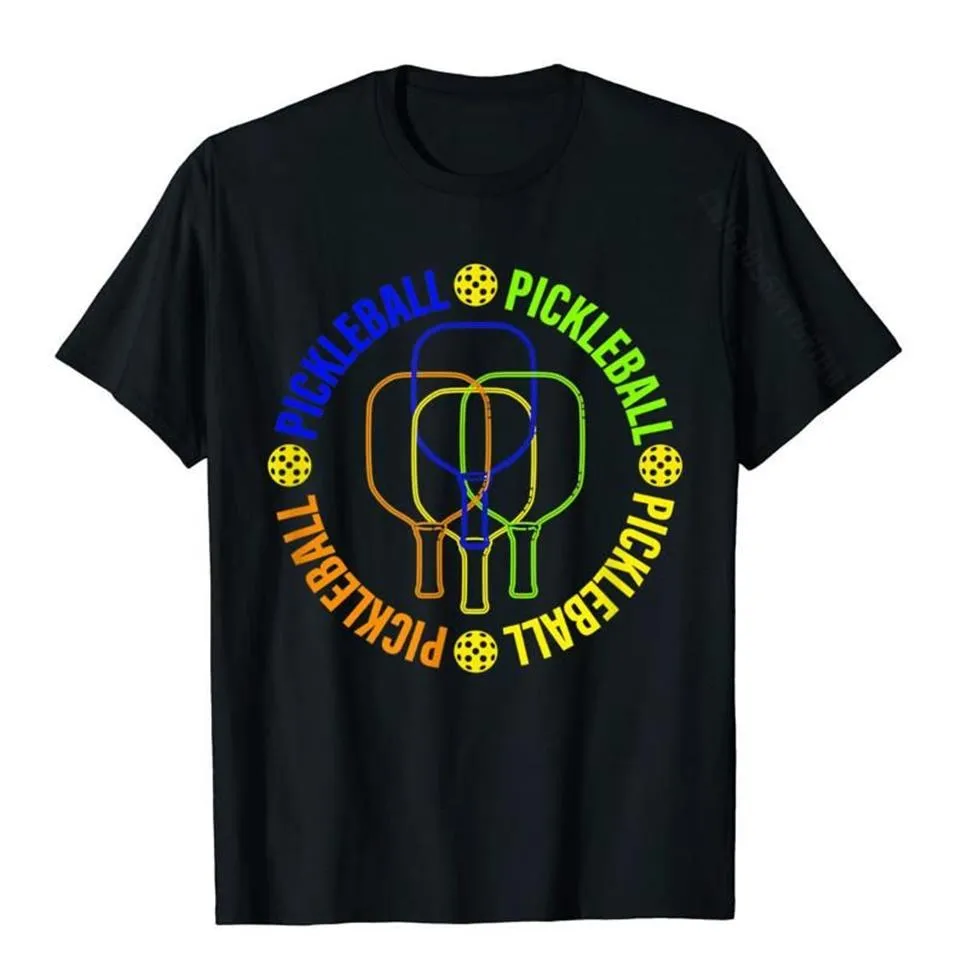 Men's T-Shirts Pickleball Paddle And Ball Colorful Graphic T-Shirt Brand Men Tops T Shirt Printed Cotton Leisure179G