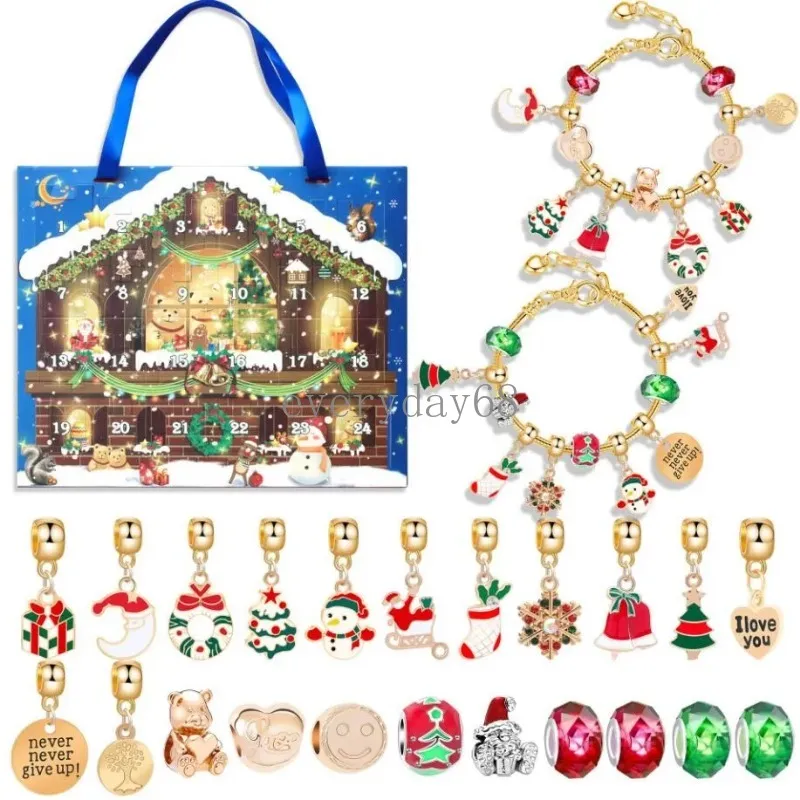 Set di scatole cieche per calendario dell'Avvento con conto alla rovescia di 24 giorni Set di braccialetti con ciondoli natalizi Ornamenti creativi per regali di Natale per bambini fai-da-te
