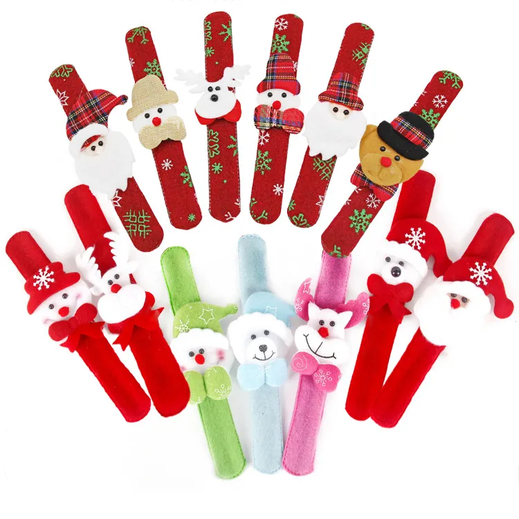 Christmas Slap Bracelet Flannel Snowman Deer Santa Slap Wristhand Without light Xmas Kids Party Toys Children Christmas Toys