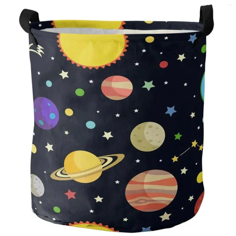 Sacos de lavanderia dos desenhos animados planeta universo galáxia cesta suja dobrável impermeável casa organizador roupas crianças brinquedo armazenamento