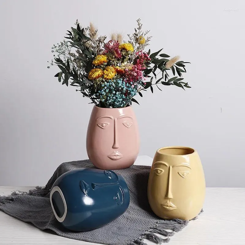 Vasi Nordic Ins Fiori secchi Decorazione in ceramica Astratta Volto umano Sala espositiva creativa Ornamenti artigianali moderni