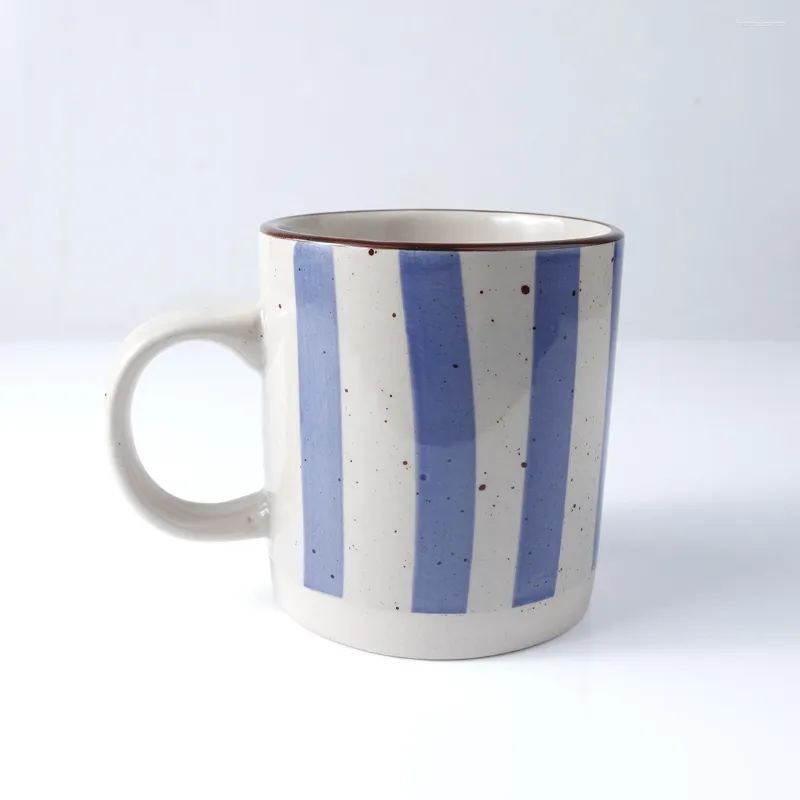 Mugs 10 Oz Personalized Blue Striped Rustic Pattern Hand Painted Stoare Mug With Strip Design