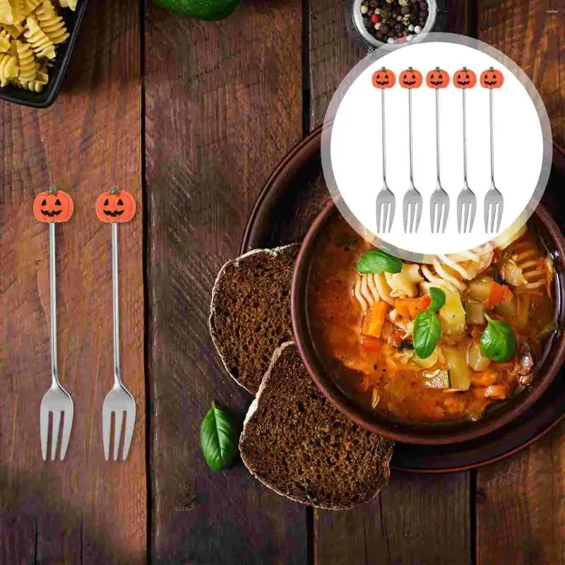 Spoons 6 Pcs Cutlery Heavy Duty Fork Halloween Dinner Household Dessert Multipurpose Pumpkin Forks Stainless Steel Metal