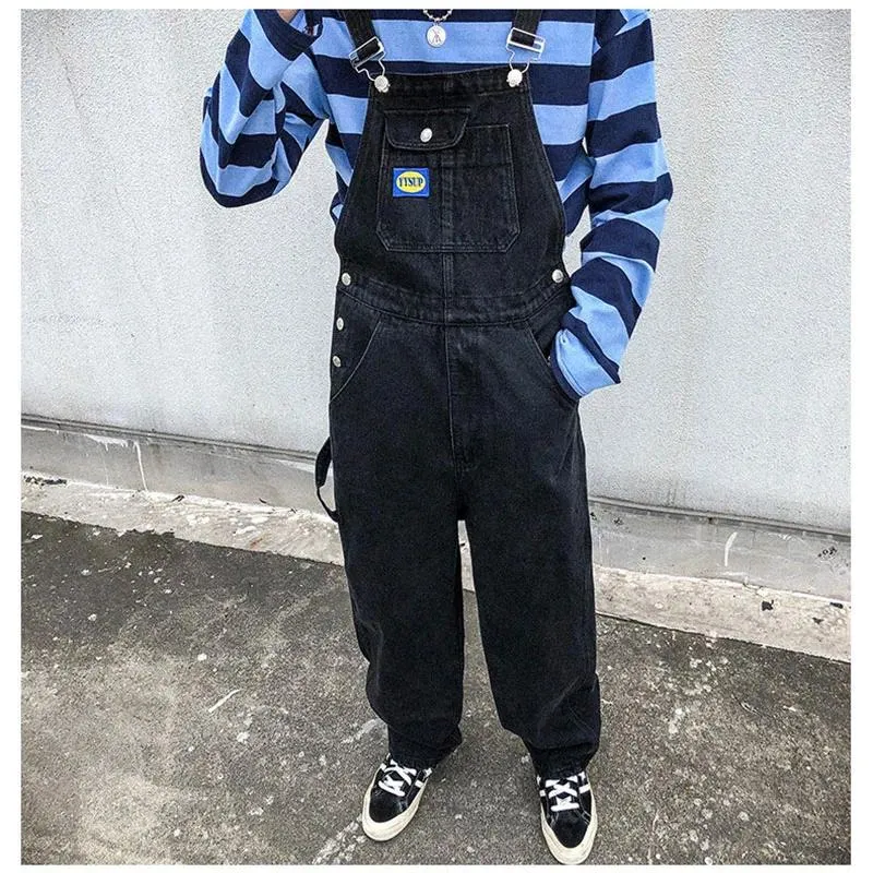 Heren Jeans Overalls Mannen Denim Jumpsuit Rechte Hiphop Grote Zak Wijde Pijpen Cargo Broek Mode Casual Losse Mannelijke Rompertjes Broek