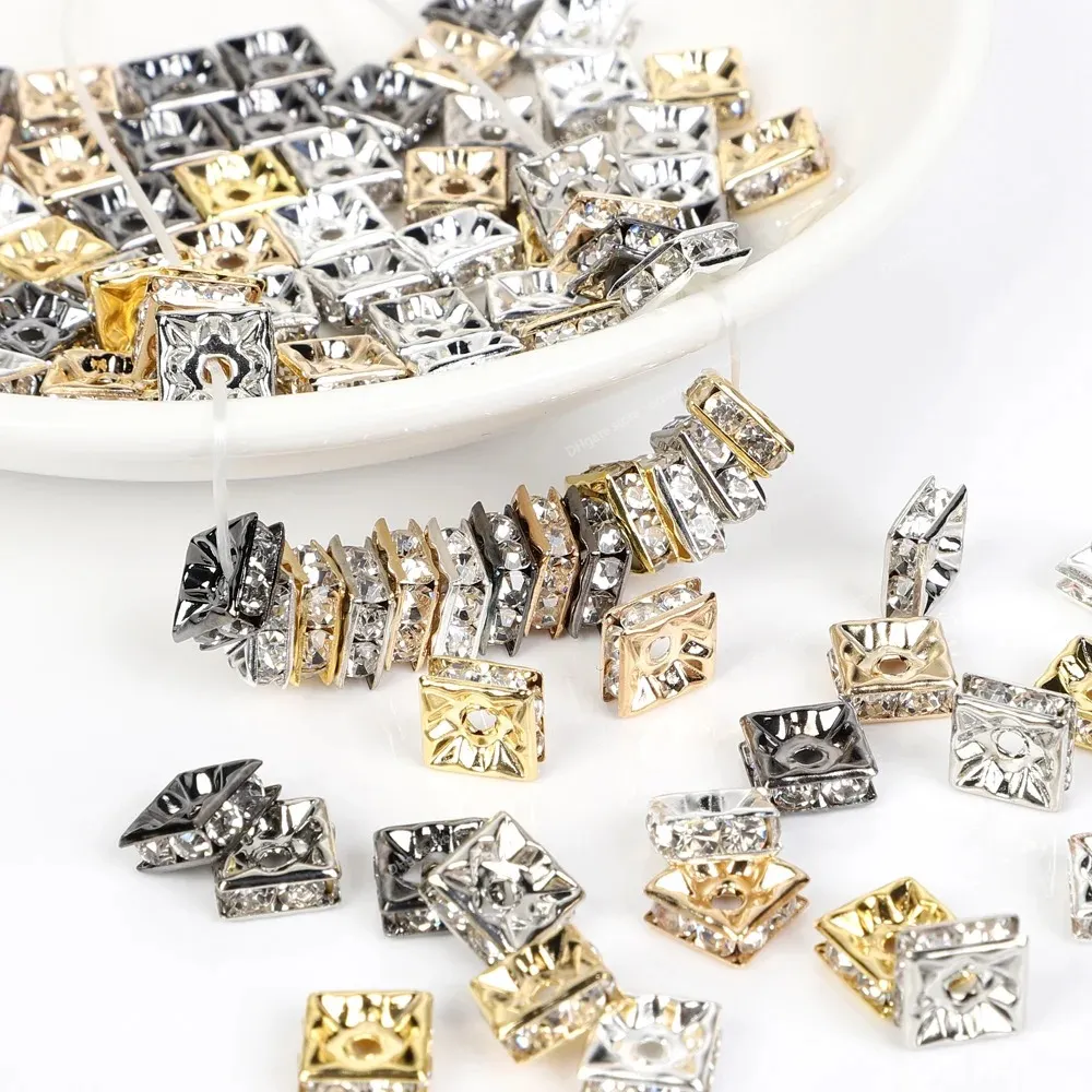 Blandade färgpärlor fyrkantiga rhinestone rondelle crystal pärlor lösa distanspärlor för smycken som gör diy halsband tillbehör 50st mode smyckebeads