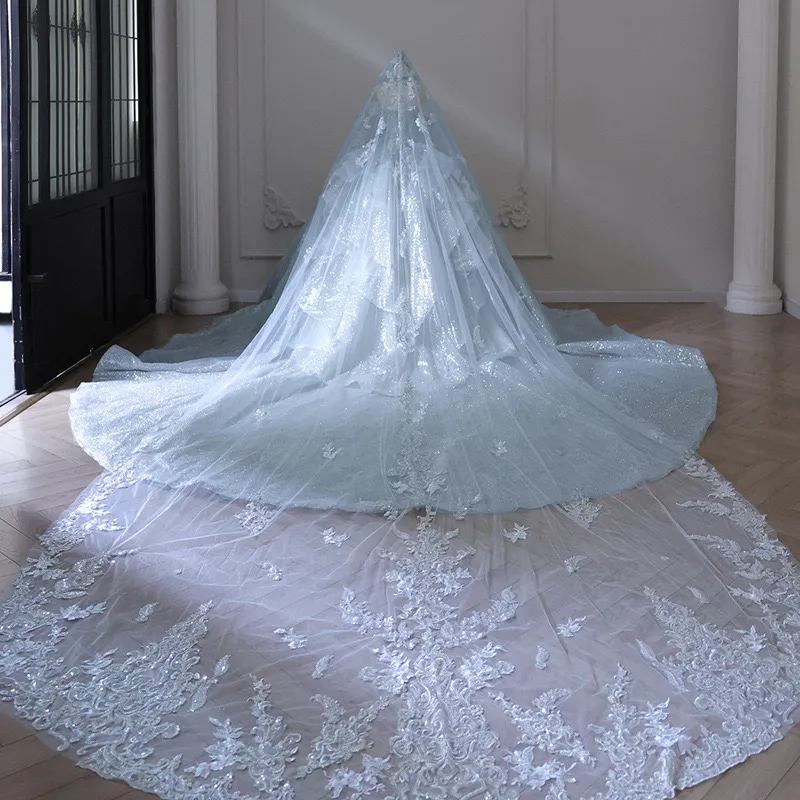 Dubai Arabic Blue Ball Gown princess eugenie wedding dress with Crystal Beading, Sweetheart Neckline, Backless Design, and Sweep Train - Plus Size