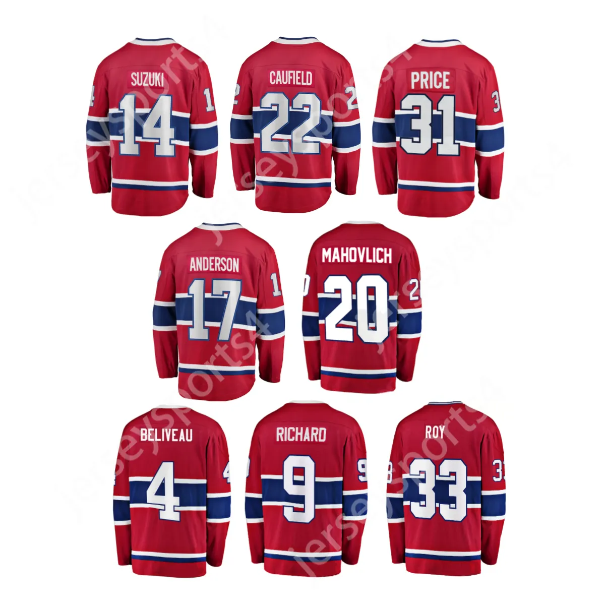 Maillots de hockey sur glace cousus haut Montréal 22 Cole Caufield 14 Nick Suzuki 20 Slafkovsky 31 Price 72 Xhekaj 33 Roy 9 Richard